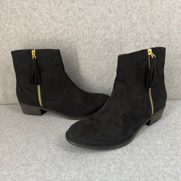 Diba Womens Size 7.5 Black Ankle Boots Booties Gold Side Zipper Low Heel NEW - Picture 10 of 16